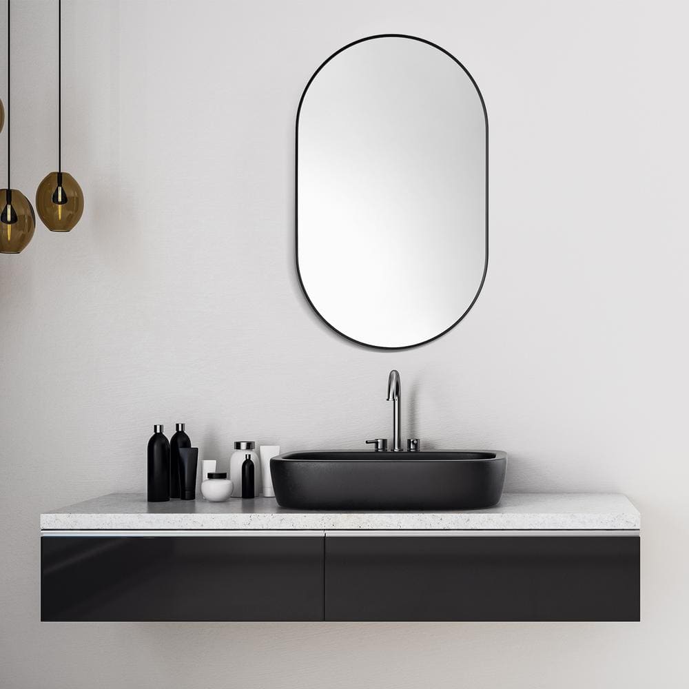 Ispra 36" Oval Matt Black Aluminum Bathroom Mirror