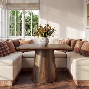 Mid-Century Modern 31.5 in. Walnut Square Wood Pedestal Dining Table Seats 2, Small Kitchen Table