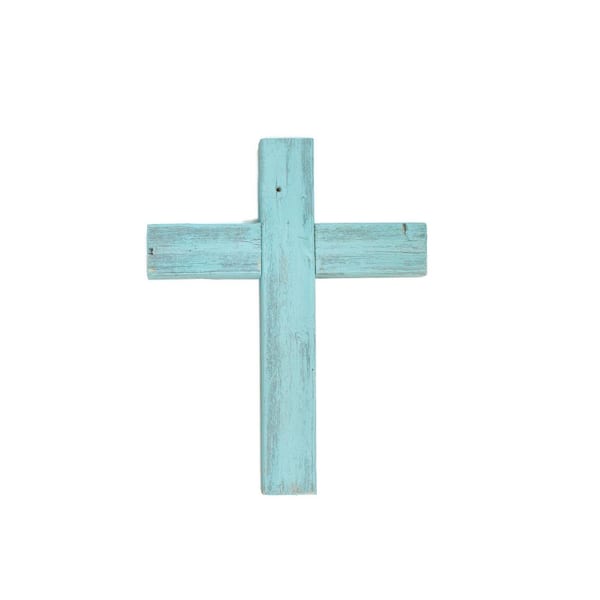 BarnwoodUSA 15 in. x 12 in. Turquoise Reclaimed Old Wooden Wall Cross
