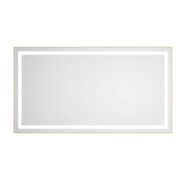 55 in. W x 30 in. H Rectangular Framed Wall Bathroom Vanity Mirror in Brushed Gold with Front and Backlight, 3 Colors