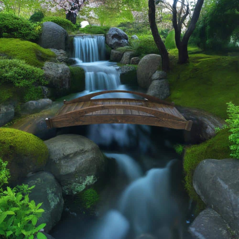 8 ft. Natural Wood Garden Bridge with Arched Design