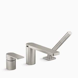 Parallel 3-Hole Single Handle Deck-mount Bathroom Faucet with Handheld Shower Head in Vibrant Brushed Nickel