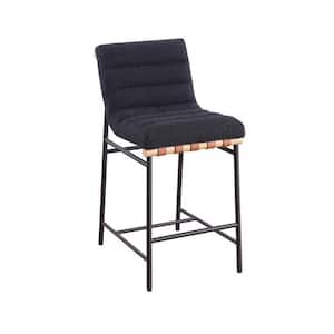 26.38 in. Black and Brown Low Back Metal Frame Bar Stool with Faux Leather Seat