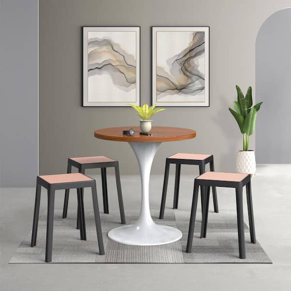 Tresse 18 in. Black Backless Square Plastic Dining Stool with Plastic Seat