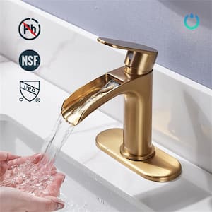 Waterfall Single Hole Single Handle Bathroom Faucet with Metal Pop-Up Drain, Bathroom Sink Faucet in Matte Gold