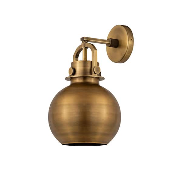 Innovations Newton Sphere 1-Light Brushed Brass Wall Sconce with Brass Metal Shade