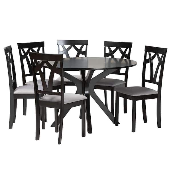 Baxton Studio Luise 7-Piece Grey and Dark Brown Wood Top Dining Set