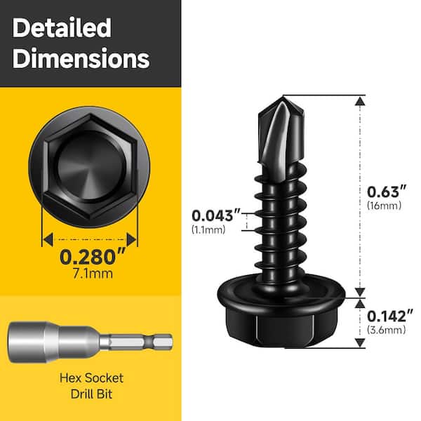 #8 x 5/8 in. Black Oxide 410 Stainless Steel Hex Washer Head Self Drilling Sheet Metal Screws (100-Pack)