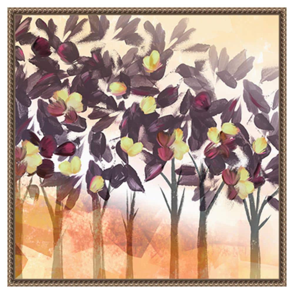 Northern Lights Purple Trees Abstract Canvas Wall Art with Bronze Frame