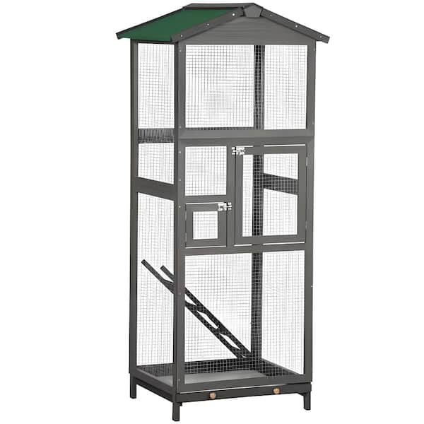 Unbranded 65 in. Gray Durable Bird Cage w/ Pull Out Tray and 2-Doors, Outdoor Bird House w/ Waterproof Materials and UV Protection