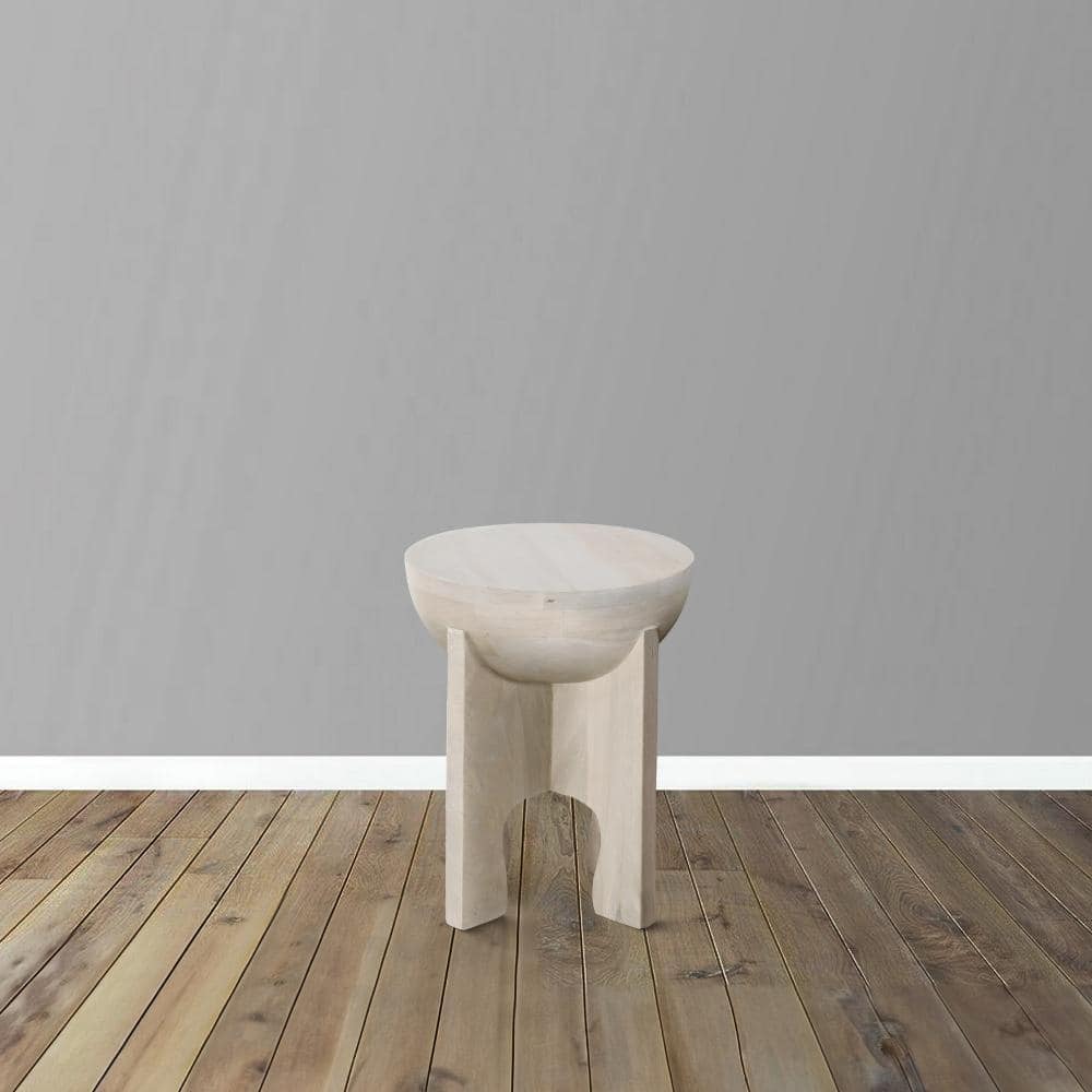 Washed White Mango Wood Round Side End Table, 20" Height