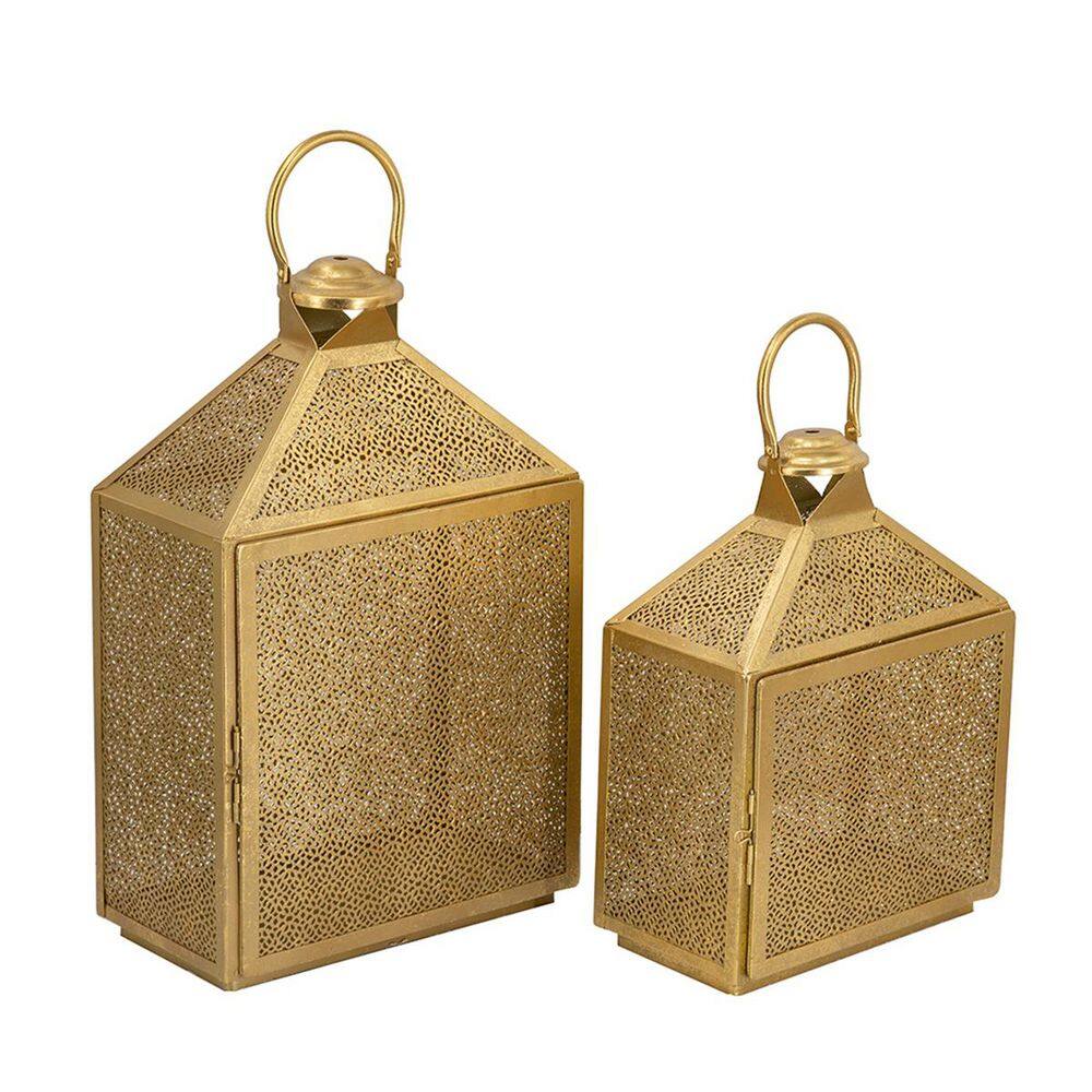 Gold Iron Lanterns with Intricate Perforated Design, Candle Lantern ...