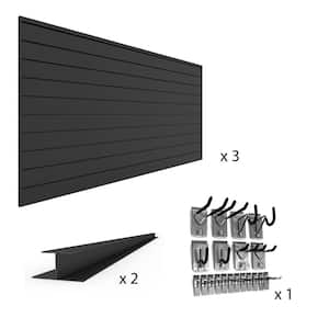 96 in. H x 48 in. (96 sq.ft.) PVC Slat Wall Panel Set Charcoal Standard Bundle (3-Pack Panel)