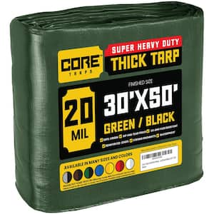 30 ft. x 50 ft. Green/Black 20 Mil Heavy Duty Polyethylene Tarp, Waterproof, UV Resistant, Rip and Tear Proof