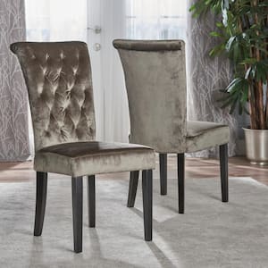 Venetian Grey and Dark Brown Tufted Dining Chair (Set of 2)