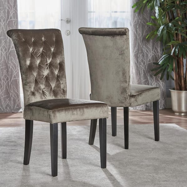 Unbranded Venetian Grey and Dark Brown Tufted Dining Chair (Set of 2)