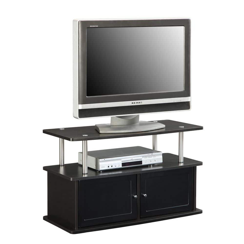 Espresso 36" TV Stand with Cabinet and Stainless Steel Poles