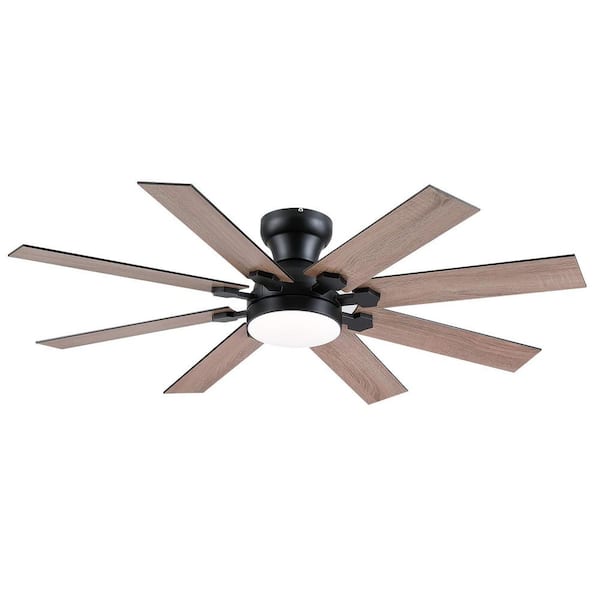 52 in. Indoor Black Modern Flush Mount Ceiling Fan with Remote Control Integrated LED 3CCT Dimmable Noiseless