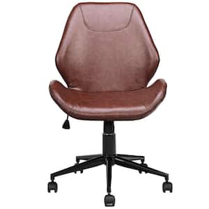 Adjustable Brown PU Seat Armless Swivel Task Chair with U-Shaped Seat