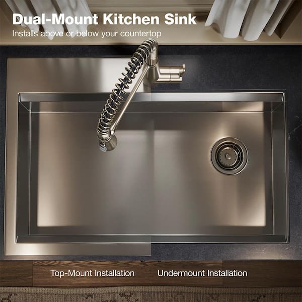 KOHLER Lassen 33 in. Drop-in Single Bowl Stainless Steel Kitchen