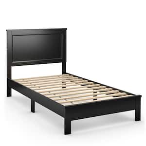 Black Wood Twin Platform Bed Frame with Headboard, No Box Spring Needed