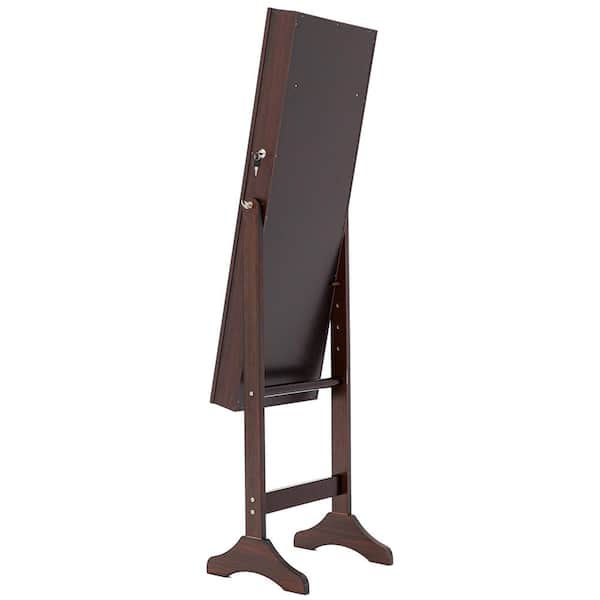Unbranded Brown Jewelry Armoire Mirror Cabinet with LED Lights 61 in. H x 15.8 in. W x 14.4 in. D
