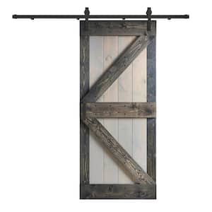 K Series 36 in. x 84 in. Light Grey Carbon Grey Knotty Pine Wood Sliding Barn Door with Hardware Kit