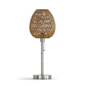 Kuta Oval 26.5 in. Brushed Nickel Metal Table Lamp with Rattan Shade