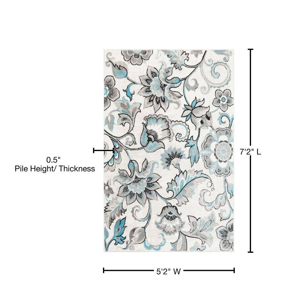 Boho Odesa Ivory/Aqua 8 ft. x 10 ft. Floral Area Rug - thumbnail 6