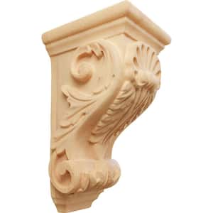 4 in. x 3-1/2 in. x 7 in. Unfinished Wood Red Oak Small Shell Corbel