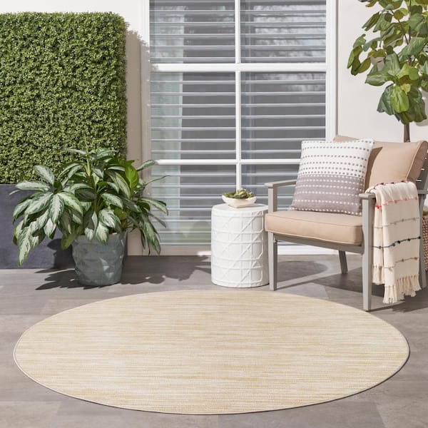 Essentials 8 ft. Round Ivory Gold Abstract Contemporary Round Indoor/Outdoor Area Rug