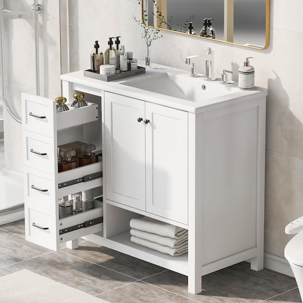 Unbranded 36 in. W x 18 in. D x 34 in. H Freestanding Bath Vanity in White with White Ceramic Top