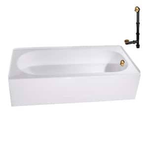 60 in. x 30 in. Porcelain-Enameled Steel Alcove Bathtub, External Right Drain in Brushed Gold