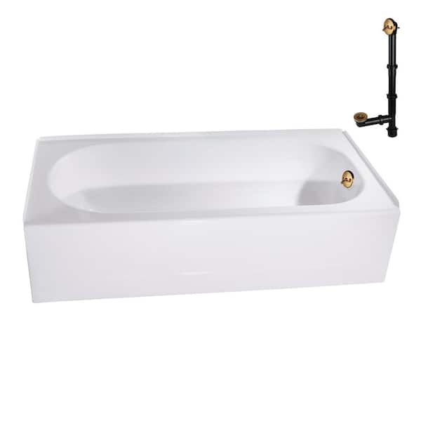 Streamline 60 in. x 30 in. Porcelain-Enameled Steel Alcove Bathtub, External Right Drain in Brushed Gold
