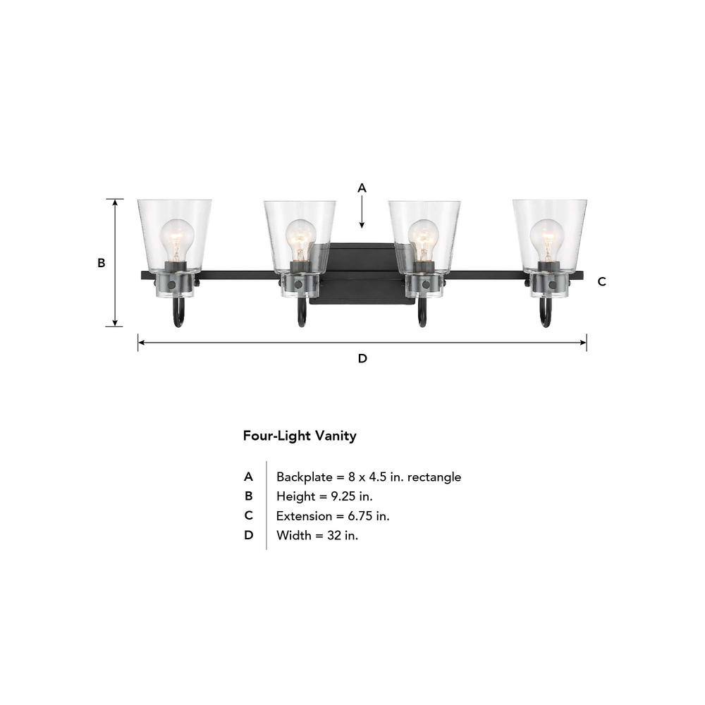 Inwood 32'' Matte Black Vanity Light with Clear Blown Glass Shades