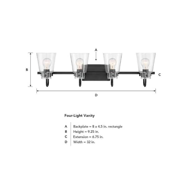 Designers Fountain - Inwood 32 in. 4-Light Matte Black Modern Vanity Light with Clear Glass Shades
