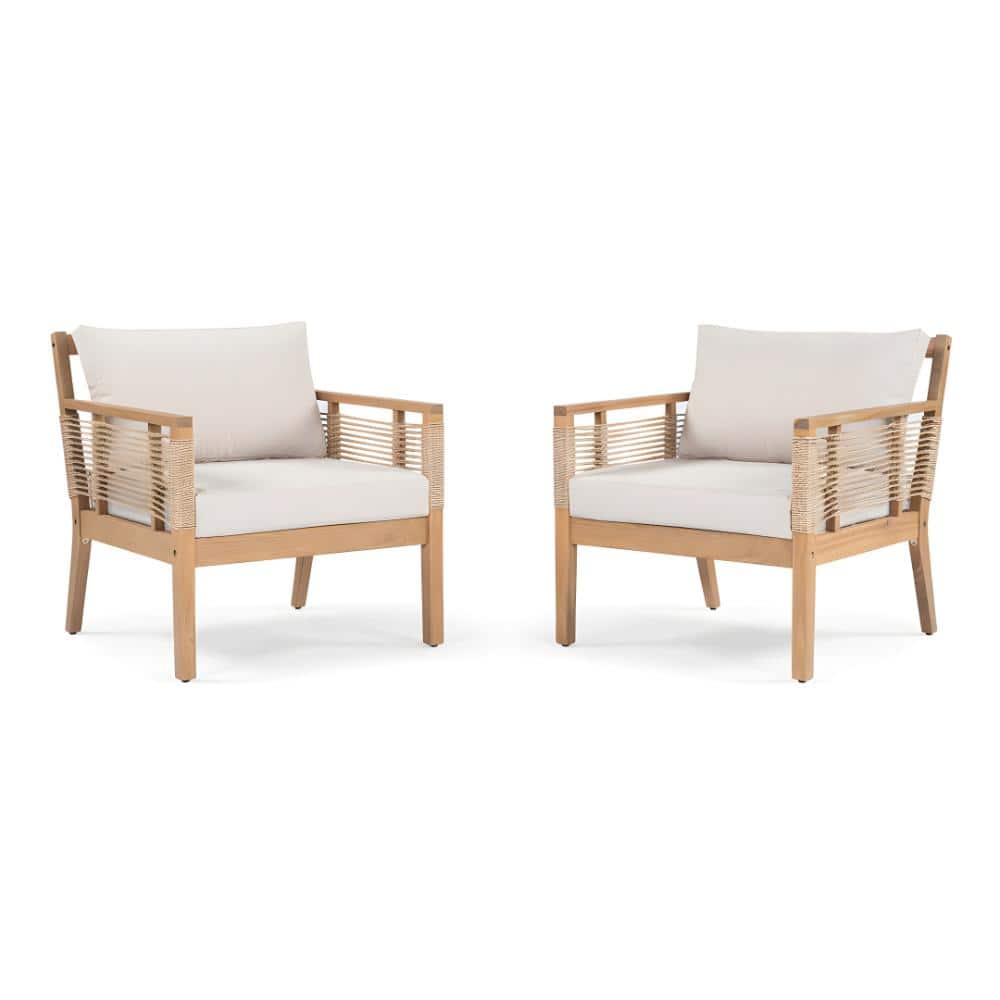Teak Acacia Wood Outdoor Lounge Chair with Beige Cushions (Set of 2) price history on PriceWatchPro