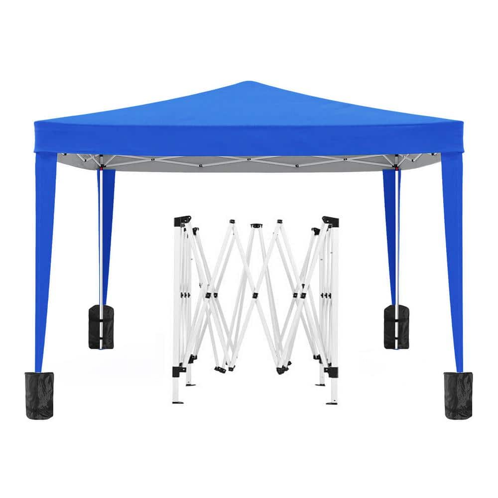 10 ft. x 10 ft. Blue Folding Canopy with 4 Removable Sidewalls Outdoor Even