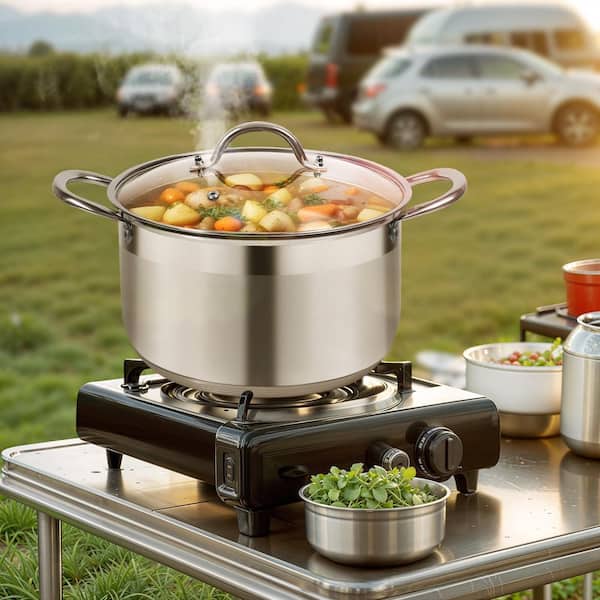 8 qt. Stainless Steel Stock Pot, Heavy Duty Cooking Pot with Visible Lid for Pasta, Thick Bottom Deep Cookware