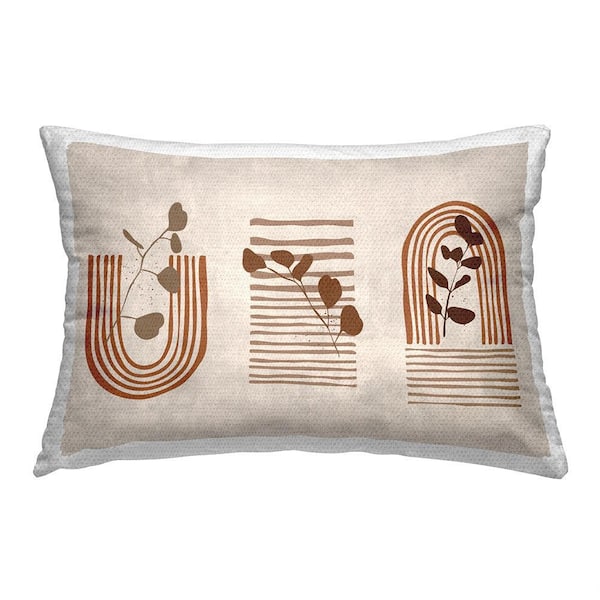 Boho Herb Florals Beige Rectangular Outdoor Throw Pillow