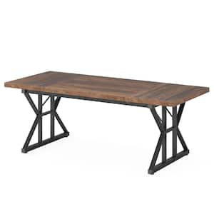 Roesler Rustic Brown, Black Wood 70.86 in. W 4 Legs Long Dining Table Seats 6-8 Living Room, Dining Room