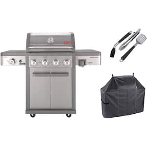Revolution Grilling Kit with 4-Burner 50,000 BTU Propane BBQ Gas Grill, Heavy-Duty Cover and 3-Piece Tool Set