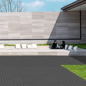 12 in. x 12 in. x 0.79 in. Outdoor Square Plastic Interlocking Flooring Composite Decking Tiles in Dark Gray (Pack-9)