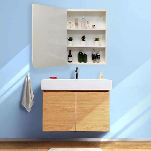 24.75 in. W x 30.25 in. H Rectangular Medicine Cabinet with Mirror for Bathroom, 2-Doors and 4 Adjustable Shelf in White