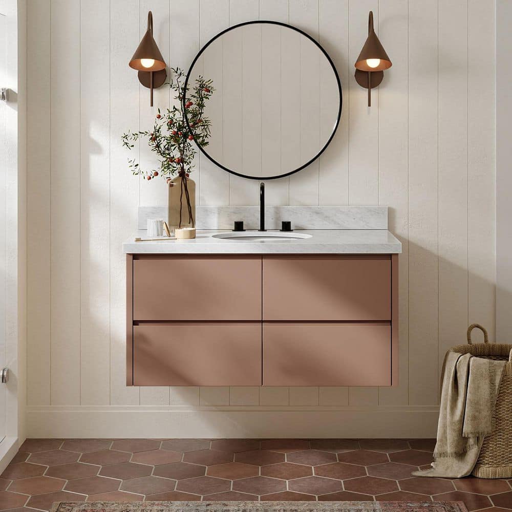 West 42 in. Single Sink Wall-Mounted Bath Vanity in Mocha with Carrara White Marble Top price history on PriceWatchPro