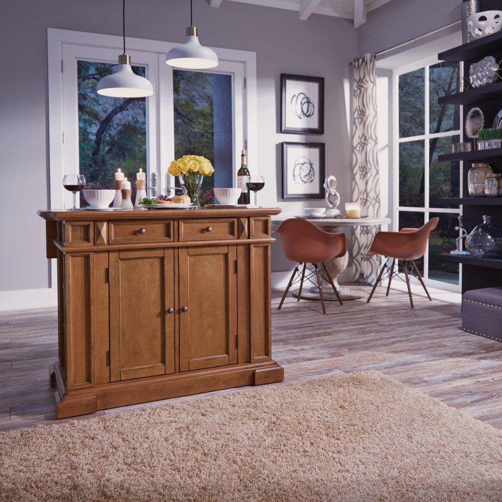 Americana Oak Wood Kitchen Island Set with Stools