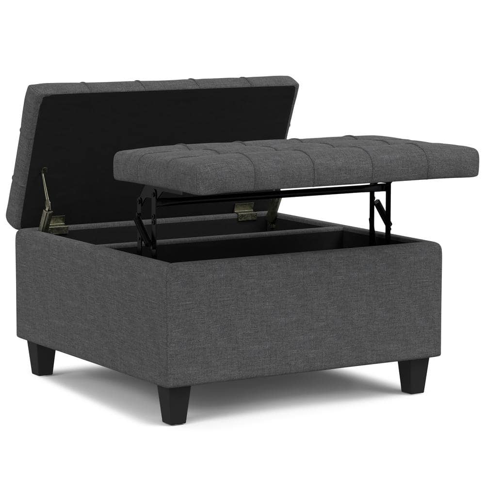 Slate Grey 30" Tufted Cocktail Storage Ottoman