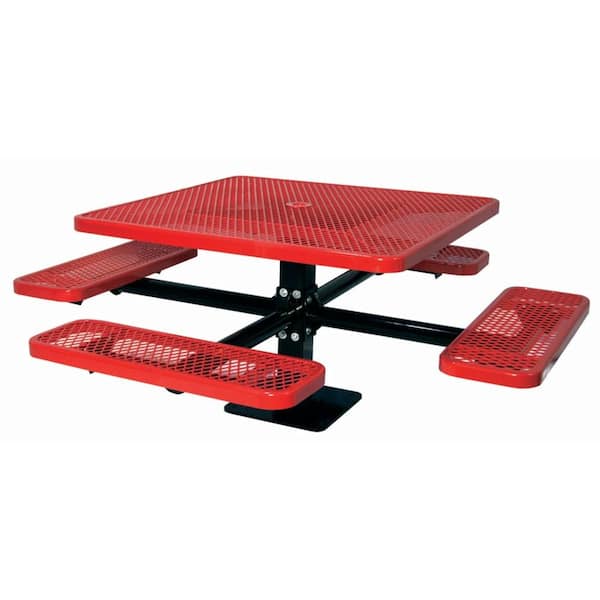 46 in. Diamond Red Commercial Park Surface Mount Square Table