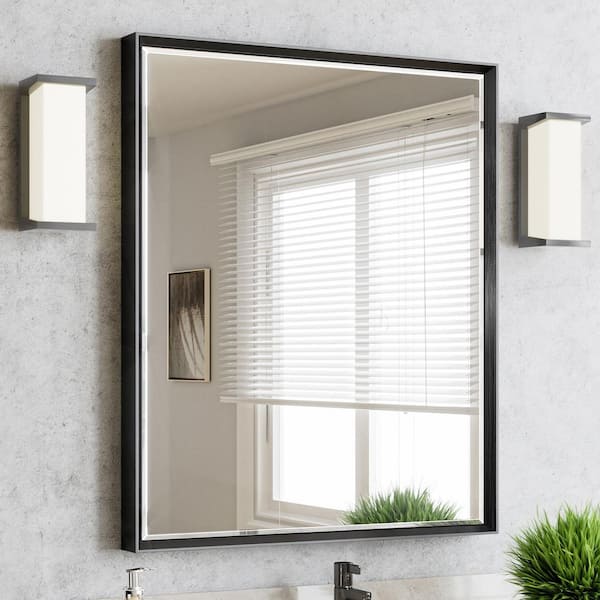 QueenFun 30 in. W x 36 in. H Framed Rectangular Beveled Edge Bathroom Vanity Wall Mount Mirror in Brushed Black