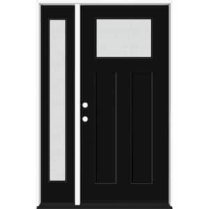 Legacy 53 in. x 80 in. 1/4 Toplite Rain Glass RHIS Primed Black Finish Fiberglass Prehung Front Door w/14 in. SL